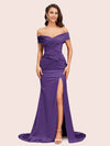 Sexy Side Slit Mermaid Off Shoulder Long Soft Satin Bridesmaid Dresses Online For Sale