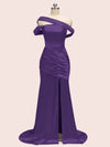 Sexy Mermaid One Shoulder Long Soft Satin Side Slit Formal Prom Dresses Online