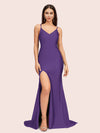 Sexy Mermaid Spaghetti Straps Side Slit Long Soft Satin Bridesmaid Dresses