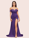 Sexy Side Slit Off Shoulder Long Silky Satin Mermaid Formal Prom Dresses Online