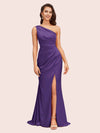 Elegant One Shoulder Mermaid Side Slit Soft Satin Bridesmaid Dresses For Sale