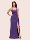 Sexy Spaghetti Straps V-neck Long Mermaid Satin Bridesmaid Dresses With Slit