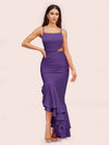 Sexy Unique Mermaid Spaghetti Straps Asymmetrical Soft Satin Bridesmaid Dresses