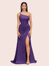 Soft Satin One Shoulder Side Slit Silky Long Mermaid Bridesmaid Dresses Online