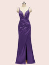 Sexy Mermaid Spaghetti Strap Side Slit Satin Long Formal Dresses For Women