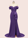 Elegant Off Shoulder Mermaid Long Soft Satin Party Prom Dresses For Women