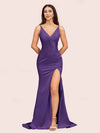 Sexy Mermaid V-neck Side Slit Long Soft Satin Graduation Prom Dresses Online