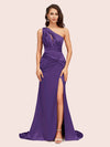 Sexy Side Slit Mermaid One Shoulder Long Soft Satin Evening Prom Dresses Online