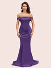 Sexy Off Shoulder Mermaid Long Silky Satin Formal Prom Dresses 2023