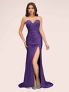 Sexy Mermaid Sweetheart Long Soft Satin Bridesmaid Dresses With Slit For Sale