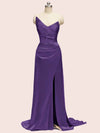 Sexy See Through Side Slit Long Soft Satin Bridesmaid Dresses 2023