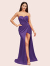 Simple Mermaid Sweetheart Side Slit Soft Satin Party Prom Dresses 2023