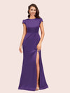 Sexy Open Back Mermaid Short Sleeves Long Silky Satin Formal Prom Dresses Online