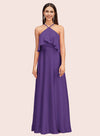Elegant A-line Halter Sleeveless Long Soft Satin Bridesmaid Dresses Online