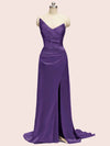 Unique See Through Side Slit Soft Satin Long Formal Prom Dresses Online