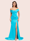 Sexy Side Slit Mermaid Off Shoulder Long Soft Satin Bridesmaid Dresses Online