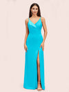 Simple Soft Satin Sexy Spaghetti Straps Long Side Slit Mermaid Graduation Prom Dresses