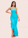 Sexy Unique Mermaid Spaghetti Straps Asymmetrical Soft Satin Bridesmaid Dresses