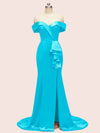 Elegant Off Shoulder Mermaid Long Soft Satin Party Prom Dresses For Women