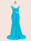 Sexy Spaghetti Straps V-Neck Side Slit Long Satin Mermaid Party Prom Dresses Online