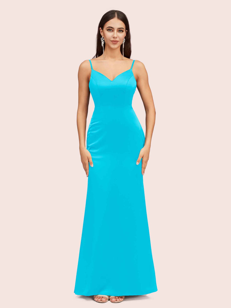Sexy Mermaid Spaghetti Straps Long Soft Satin Evening Prom Dresses Online