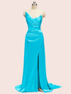 Sexy See Through Side Slit Long Soft Satin Bridesmaid Dresses 2023