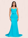 Sexy Backless Mermaid Spaghetti Straps Long Soft Satin Formal Prom Dresses Online
