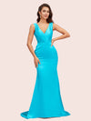 Sexy V-Neck Mermaid Long Soft Satin Bridesmaid Dresses Online