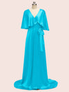 Bat Sleeves Elegant Long Silky Satin Graduation Prom Dresses Online