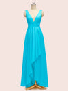 High Low V-Neck A-Line Unique Soft Satin Formal Prom Dresses Online