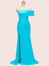 Elegant One Shoulder Long Side Slit Soft Satin Graduation Prom Dresses Online