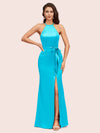 Simple Open Back Mermaid Halter Side Slit Long Soft Satin Bridesmaid Dresses Online