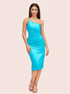 Elegant Sheath One Shoulder Soft Satin Short Bridesmaid Dresses Online