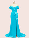 Elegant Off Shoulder Mermaid Long Soft Satin Bridesmaid Dresses 2023