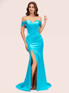 Sexy Off Shoulder Side Slit Long Soft Satin Mermaid Bridesmaid Dresses Online