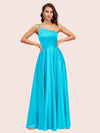 Fancy One Shoulder A-Line Long Soft Satin Party Prom Dresses 2023