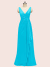 Elegant V-neck Floor Length Long Soft Satin Bridesmaid Dresses With Slit