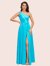 Elegant One Shoulder Side Slit Long Soft Satin Party Prom Dresses 2023