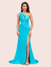Sexy Side Slit Mermaid One Shoulder Long Soft Satin Evening Prom Dresses Online