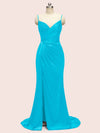 Sexy Mermaid Spaghetti Strap Long Side Slit Soft Satin Formal Prom Dresses Online