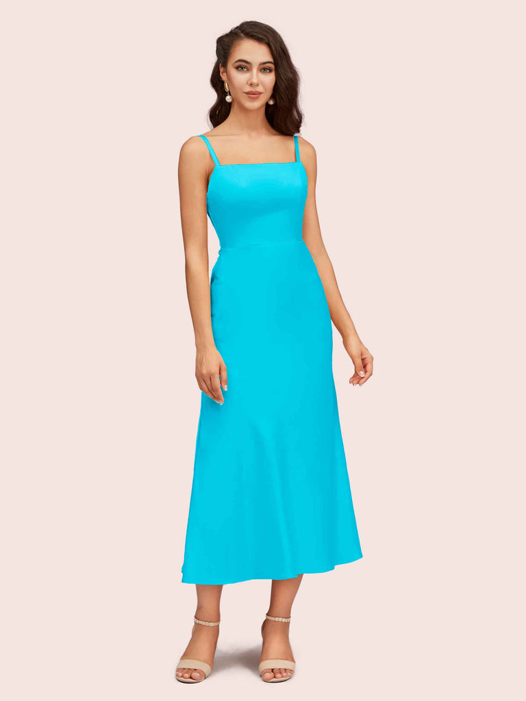 Elegant Ankle Length Spaghetti Straps Short Soft Satin Bridesmaid Dresses Elegant Ankle Length Spaghetti Straps Short Soft Satin Bridesmaid Dresses