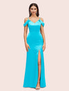 Sexy Cold Shoulder V-Neck Side Slit Mermaid Long Soft Satin Evening Prom Dresses