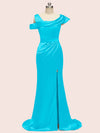 Sexy Side Slit Mermaid Long Soft Satin Women's Evening Prom Dresses With Slit