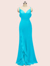 Sexy Mermaid Spaghetti Strap V-neck Long Soft Satin Bridesmaid Dresses Online
