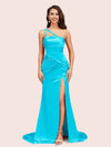 Sexy Mermaid One Shoulder Unique Side Slit Soft Satin Evening Prom Dresses Online