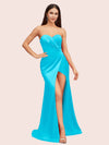 Simple Mermaid Sweetheart Side Slit Soft Satin Party Prom Dresses 2023