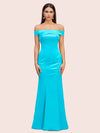 Sexy Off Shoulder Sleeveless Mermaid Long Soft Satin Party Prom Dresses