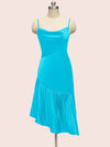Elegant Spaghetti straps Asymmetrical Short Soft Satin Bridesmaid Dresses Online