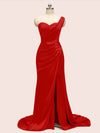Sexy One Shoulder Long Soft Satin Mermaid Bridesmaid Dresses With Slit