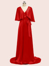 Bat Sleeves Elegant Long Silky Satin Graduation Prom Dresses Online